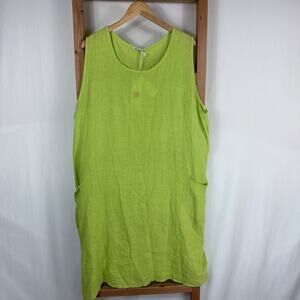 NWT Linen Crush Italian Pure Linen Balloon Dress Size L XL Lime Green Sleeveless